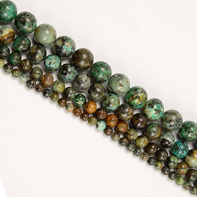 NCB 200PCS 8mm Natural African Turquoise Gemstone Round Spacer Loose Beads for Jewelry Making with Crystal Stretch Cord (African Turquoise, 8mm 200Beads)