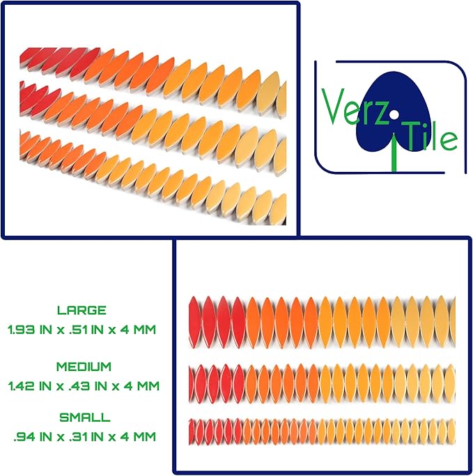 VerzTile Mosaic Tiles for Crafts - Petal Shaped Ceramic Tile Craft Hobbies & Art Projects 39 Color Options Endless Creativity DIY Design (Red & Oranges Mix)