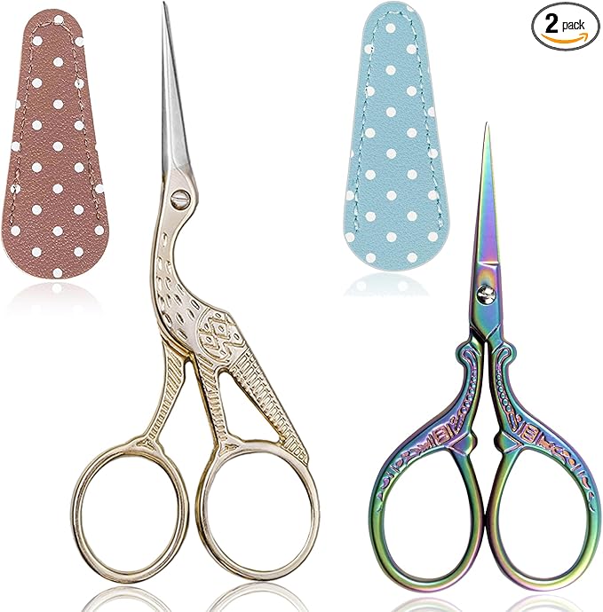 BIHRTC Stork Crane Scissors with Leather Cover Stainless Steel Scissors Bird Sewing Scissors Shears DIY Tools Dressmaker Small Scissors for Sewing Crafting Art Work Threading Needlework