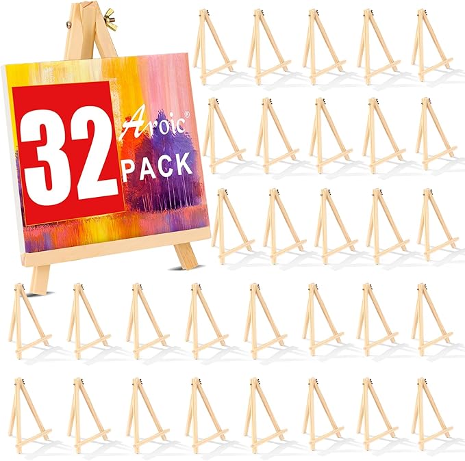 32 Pack 9 Inch Wood Easels, Easel Stand for Painting Canvases, Art, and Crafts, Tripod, Painting Party Easel, Kids Student Tabletop Easels for Painting, Portable Canvas Photo Picture Sign Holder