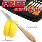 DUGATO 15pc Artist Paint Brush Set with Pop-Up Case, Palette Knife & Sponges - Nylon Hair for Acrylic, Oil, Watercolor, Gouache, Model & Craft Painting