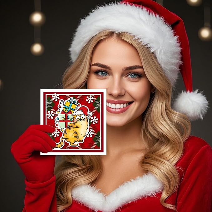 GLOBLELAND Christmas Comic Cat Clear Stamp for Card Making Cartoon Cats Silicone Stamps Christmas Stockings Transparent Stamp for DIY Scrapbooking Embossing Journaling