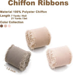 3 Rolls Earth Tone Handmade Fringe Chiffon Ribbon 1.5 Inch x 7 Yard Silk-Like Colorful Rustic Ribbon for Bouquets Wrapping Decor Wedding Invitation Accessories