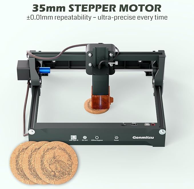 Genmitsu Laser Engraver Machine Kortek 5W, Desktop Laser Cutter, ±0.01mm High Precision, Wireless APP Supported, Portable Laser Engraving Machine for DIY Wood, Acrylic, Leather, Glass, Metal, Fiber