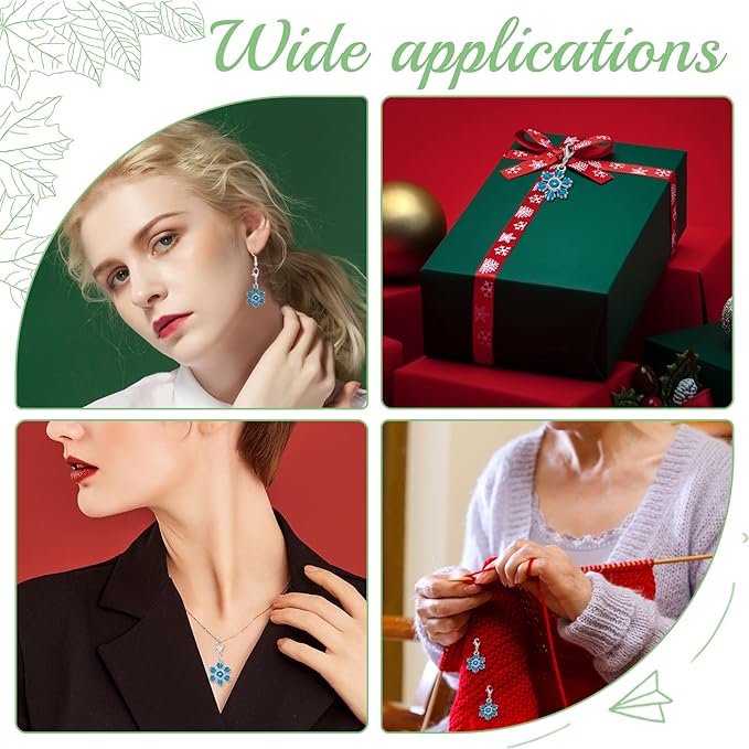 SUNNYCLUE 1 Box 30Pcs Stitch Markers Crochet Stitch Marker Christmas Large Snowflake Charms Double Sided Clip On Removable Lobster Clasp Charm Locking Knitting Markers for Weaving Sewing Quilting