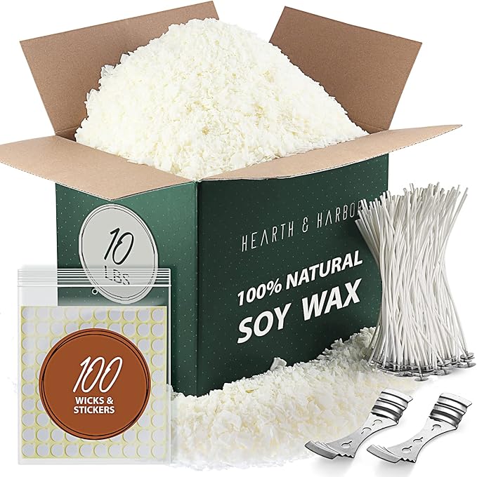 Hearth & Harbor Organic Soy Candle Wax for Candle Making, 10 lbs Natural Candles Making Supplies, Beeswax-Free, Paraffin-Free, Pure Soy Wax Flakes Perfect for Candles, Tealights and Melts