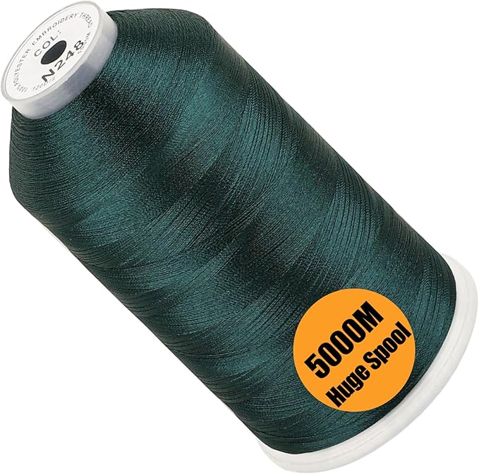 New brothread - Single Huge Spool 5000M Each Polyester Embroidery Machine Thread 40WT for Commercial and Domestic Machines - Dark Green(Janome Color)
