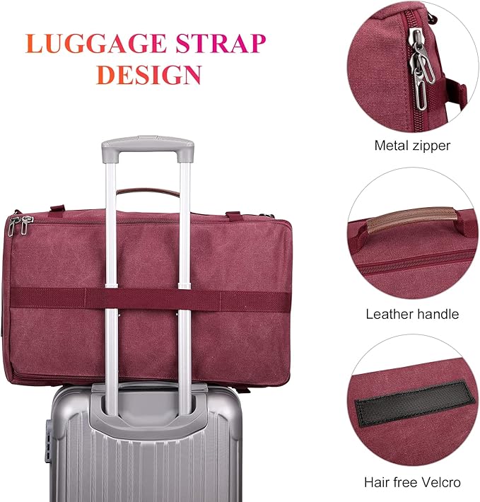 WITZMAN Canvas Backpack Vintage Travel Backpack Large Laptop Bags Convertible Shoulder Rucksack(A519-2 Red)