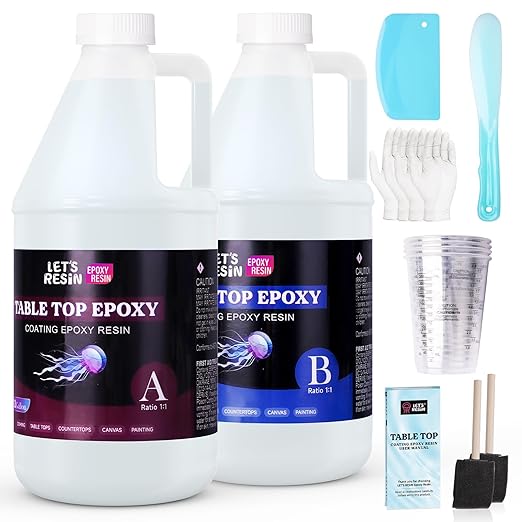 LET'S RESIN EPOXY RESIN 1 Gallon High Viscosity Resin for Table Top,2 Part Epoxy for Tumblers,Crystal Clear Thick Resin Kit with High Gloss Finish for Countertop,River Table