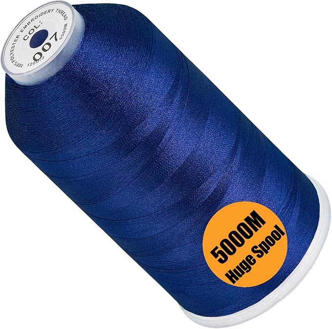 New brothread - Single Huge Spool 5000M Each Polyester Embroidery Machine Thread 40WT for Commercial and Domestic Machines - Prussian Blue