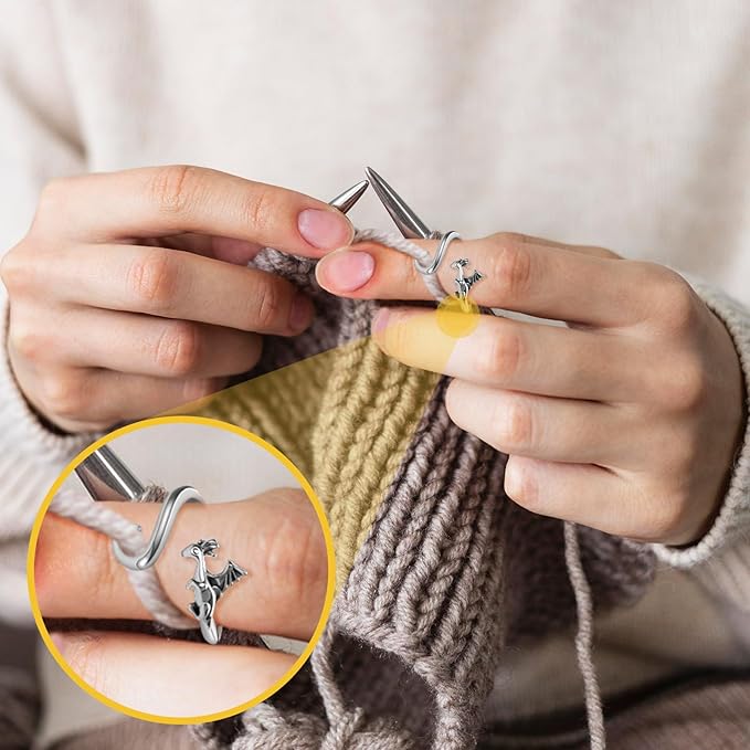 MARFOREVER 5 Pcs Crochet Rings for Crocheting, Adjustable Crochet Tension Rings for Finger, Yarn Guide Accessories for Crocheters Knitters Mother Grandma Gifts with Box