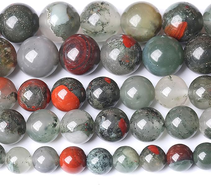 8MM Natural African Bloodstone Gemstone Round Beads Loose Spacer Stone Beads for Jewelry Making 90pcs 2 Strands 32"