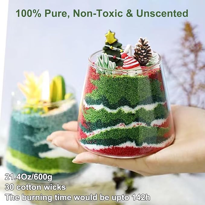 Aufien Candle Sand with Wicks, 21.4 Oz Pearled Candle, DIY Bead Powder Sand Wax Making kit Refillable Non Toxic for Handmade, Wedding and Halloween Christmas Decorations Purple Unscented