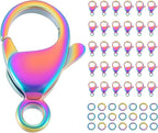 Mandala Crafts 17mm Rainbow Stainless Steel Lobster Clasps for Jewelry Making - 25 PCs SS Lobster Claw Clasps with Jump Rings Jewelry Findings Kit for Necklaces Bracelets Charms Fasteners