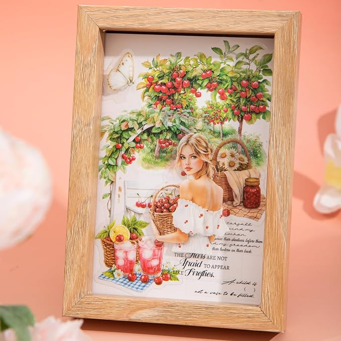 TIAMECH Romantic Trip to Garden PET Stickers - 120 Pcs Flower Pinking Dream Cherry Girls Design, Waterproof Sticker for Journaling & Scrapbooking, Junk Journal Supplies, Ephemera & DIY Crafts