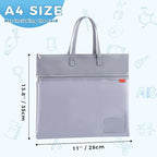Pendancy Mesh Zipper Pouch A4 Size, Large Double Pocket Waterproof File Bag with Handle, 11x13.8 in Foldable Document Storage for Puzzle Project/Cross Stitch/Travel/Office（Advanced Gray）