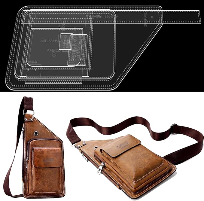 RIVEENY Sling Bag Acrylic Template,Leather Pattern Acrylic Leather Templates for Capacity Crossbody Backpack Casual Motorcycle Chest Bag (AAB-533)