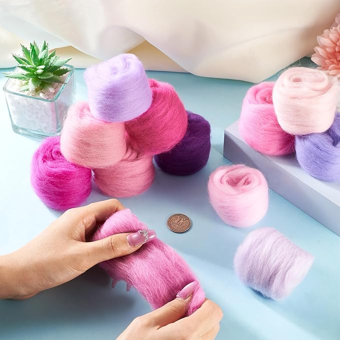 2.11oz Wool Roving Yarn Purple Needle Felting Wool 10 Styles Soft Spinning Felting Supplies for DIY Crafts Felt Blending Weaving Hand Spinning