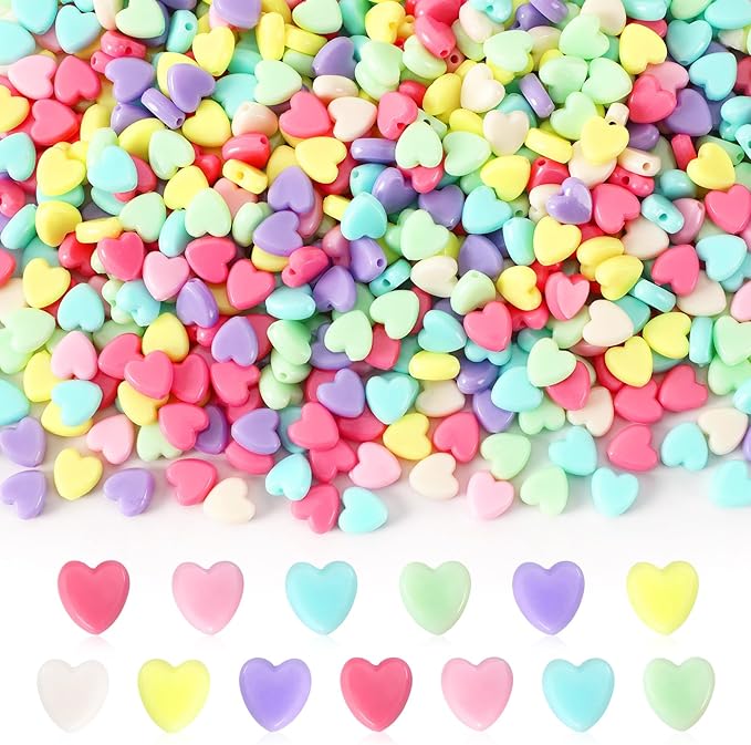 UPINS 1200Pcs Heart Shaped Beads Day Pastel Spacer Heart Beads for DIY Making Party Decoration Earrings Item Crafts Supplies