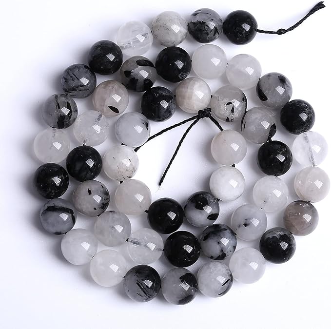 AAA Natural Black Quartz Rutilated Beads Round Loose Beads for Jewelry Making DIY Bracelet 60pcs 6mm Crystal Energy Healing Power Stone (Black Rutilated Quartz Crystal, 6mm)