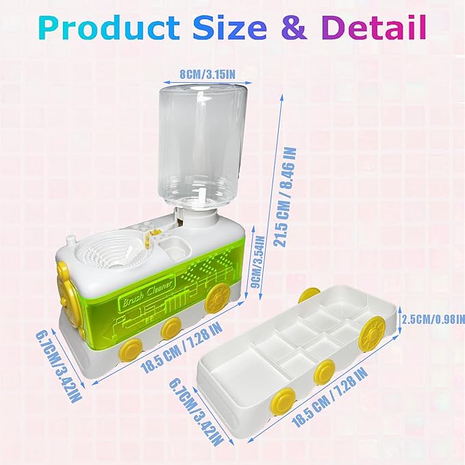 Paint Brush Cleaner with Paint Tray, Water Circulation Brush Rinser with Brush Holder, Watercolor/Oil and Water-Based Paint Brush Cleaner Tool, 400ml Capacity, Train Design, Gift for Artist Beginners