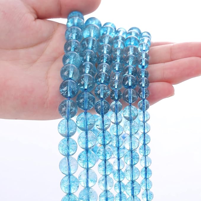 6mm 60PCS Blue Crystal Crackle Quartz Stone Spacer Round Loose Beads for Jewelry Making DIY Bracelet 15 inches Strand