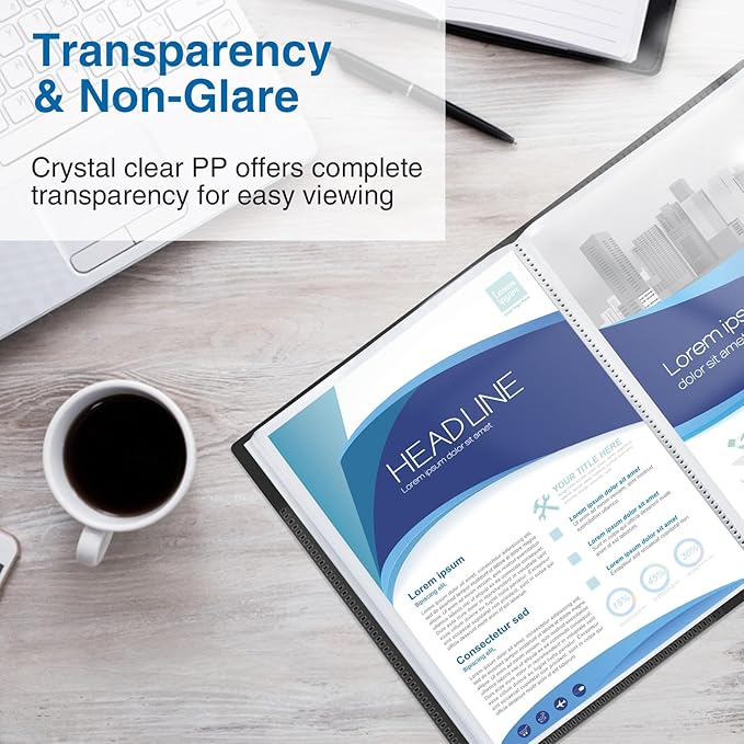 Sooez Art Portfolio 9x12, Binder with Plastic Sleeves, 30 Pockets Display 60 Pages, Black Mounting Paper, Presentation Book for Artwork, Folder with Clear Sheet Protectors for Office School Organizer