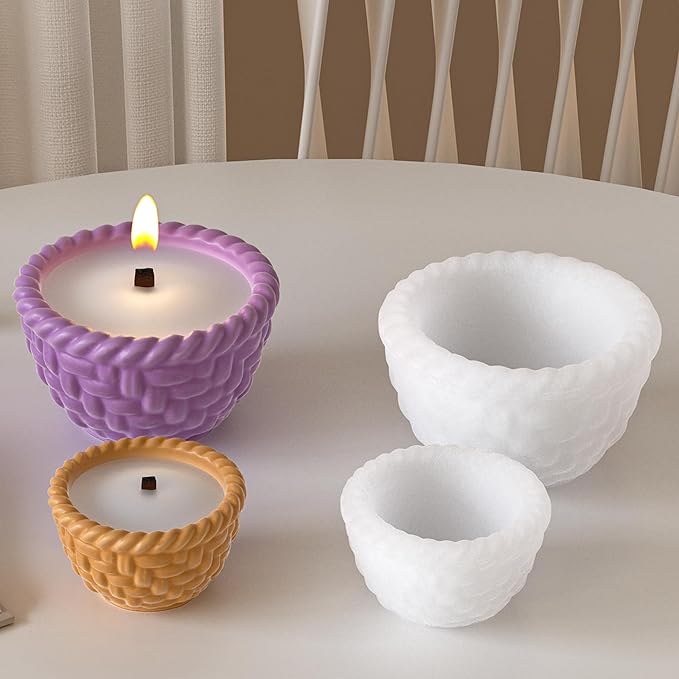 2 Pack Basket Cylinder Candle & Resin Mold - Resin Casting Silicone Molds for Home Decor & Candle Making Wave Spiral Mold