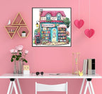 Pink Bookstore Diamond Painting Kits for Adults, 5D Diamond Art Painting by Numbers Kits, DIY Diamond Dots Art Kits, Full Round Drill Diamond Paintings for Adults for Home Wall Decor, 13.8x13.8 in