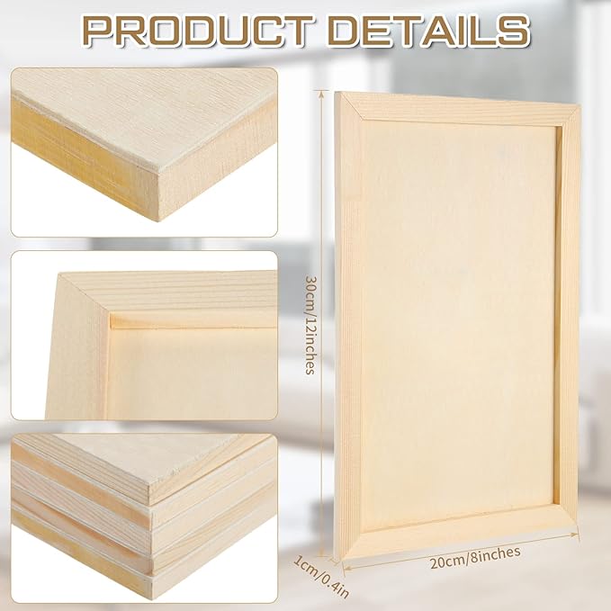 Wood Canvas Boards Unfinished Wooden Panel Boards Paint Pouring Panels for Painting Drawing Home Decor(10 Pieces,12 x 8 x 0.4 Inches)