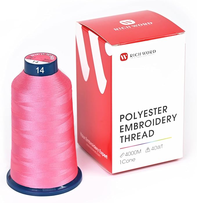 Richword Selected Pink Embroidery Thread 4000M(4374Y) 40WT Polyester Thread 100 Colors Selected for Commercial Multi Needles and Single Needle Embroidery Machine 0014