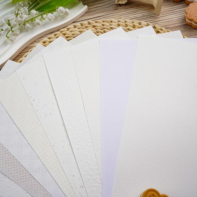 LewuwoPoing 30 Sheets Textured Art Paper Assorted Set 5.8x8.3 Inch A5 Mixed Special Craft Paper for Scrapbooking Junk Journaling Supplies dialy Plan Gift Card Embellishments Work(White)