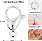 Mandala Crafts 12mm Assorted Metal Lobster Clasps for Jewelry Making - 2568 Lobster Claw Clasps with Jump Rings Jewelry Findings Kit for Necklaces Bracelets Charms Fasteners