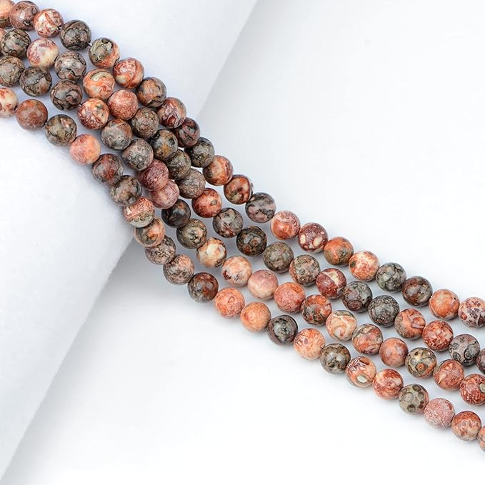 NCB 200PCS 8mm Natura Red Leopard Fur Jasper Gemstone Round Spacer Loose Beads for Jewelry Making with Crystal Stretch Cord (Red Leopard Fur Jasper, 8mm 200Beads)
