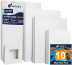 Stretched Canvases for Painting 4x4, 5x7, 8x10, 9x12, 11x14 Inch 10-Pack, 10 oz Triple Primed Acid-Free 100% Cotton Blank Art Canvas for Oil Paint Acrylics Pouring & Wet Art Media, Pour Painting