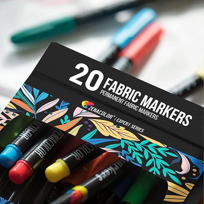 Zenacolor 20 Fabric Markers Pens Set - Indelible and Permanent Fabric Paint Fine Point Textile Marker Pen