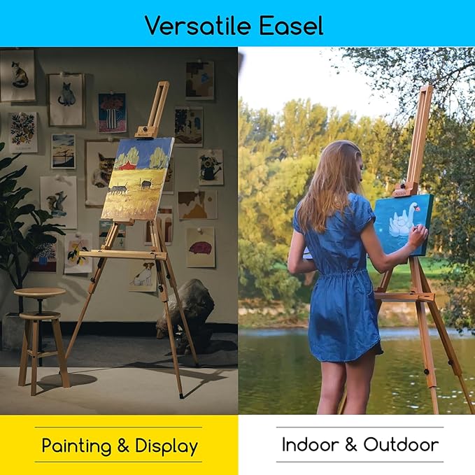MEEDEN Tripod Field Painting Easel with Carrying Case - Solid Beech Wood Universal Tripod Easel Portable Painting Artist Easel, Perfect for Painters Students, Landscape Artists, Hold Canvas up to 44"