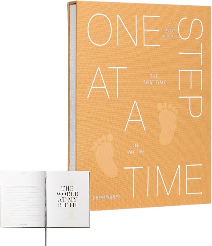 Printworks One Step At A Time – Baby Memory Book - 64-Page Photo album Keepsake with Slipcase - Premium Baby Book for Photos - Elegant Picture Organizer for Girls & Boys - Shelf-Display Ready Design