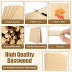 10 Pack 12 x 12 x 1/8 Inch Baltic Birch Plywood 6mm Baltic Wood Sheet, Baltic Birch Sheets for Cricut Maker, Architectural Models, Drawing Painting, Engraving Wood Burning Laser