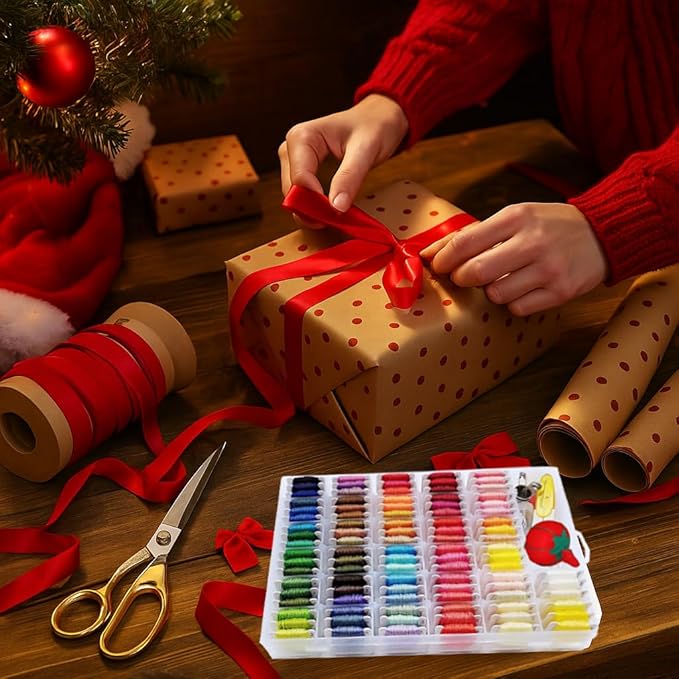 Peirich Embroidery Floss Cross Stitch Supplies, Friendship Bracelets String Kit Embroidery Floss Kit Cross Stitch Kits with Organizer Sewing Boxes Cross Stitch Tools - Gift for Christmas Birthday