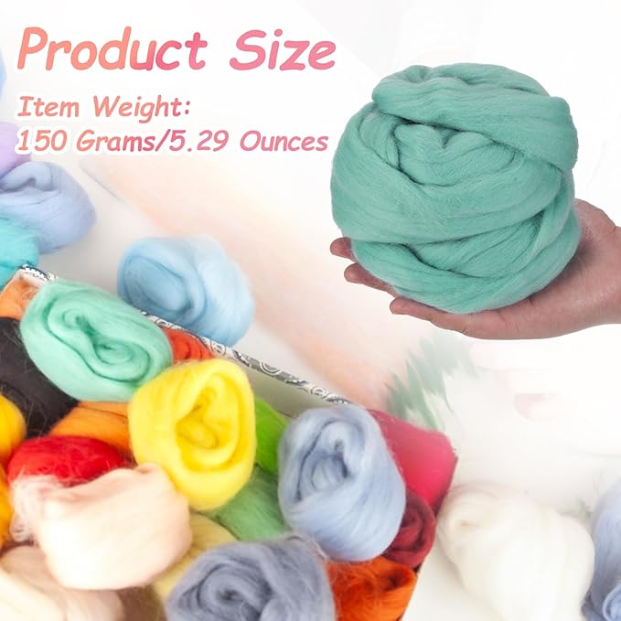 PATIKIL Wool Roving Yarn, 150G/5.3OZ Soft Felting Wool Pure Chunky Roving Yarn Bulk for Needle Felting Knitting Blanket Spinning Weaving DIY Craft, Green