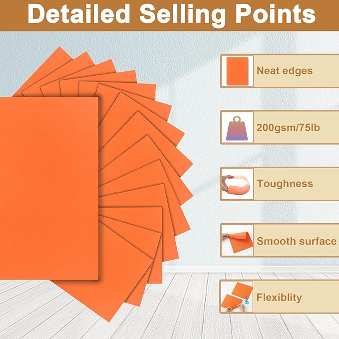 100 Sheets Orange Cardstock 8.5 x 11 Halloween Paper, 75lb Heavyweight Pumpkin Paper Card Stock for Cards Making, Greeting Card, School Crafting, Invitations