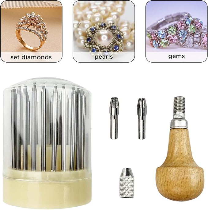 Flylin 23Pcs Beading Tools, Metal Handmade Beader Set for Diamond Stone, Professional Jewelry Setting Graver, Stone Setting Beading Tool Kit for DIY Crafting Jewelry Making