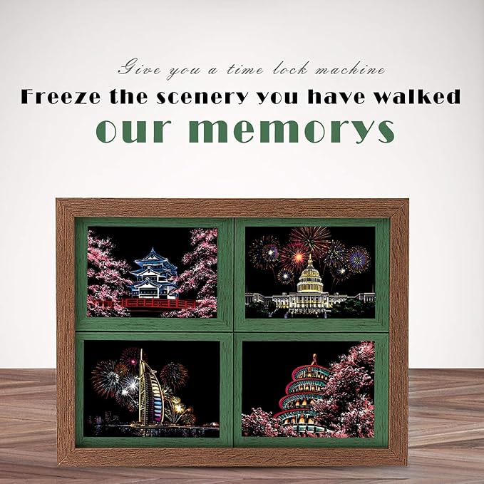 Scratch Art for Adults and Kids-City Landmarks Scratch Painting Craft Kit (8 Sheets A4)|DIY Foil Engraving Art Set|Stress Relief Gift for Travel Lovers, Craft Lovers, Home Decor (Firework&Sakura)
