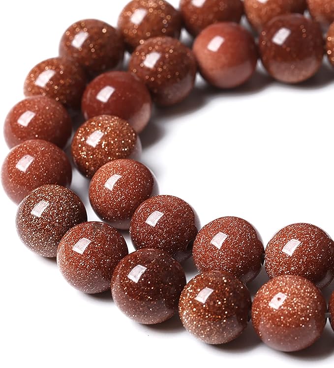 38pcs 10mm Natural Gold Sandstone Beads Gemstone Round Loose Beads for Jewelry Making DIY Bracelet Necklace 15“