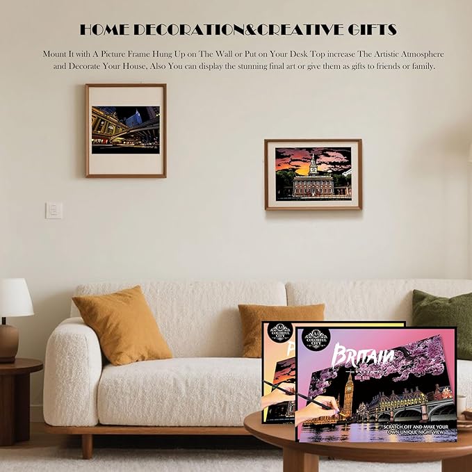 Scratch Art Kit for Adults -A4, Colorful City Scratch Painting Series - Portable Stress Relief Craft, Travel-Friendly Creative Gift for Artists with Tools(Set 3)