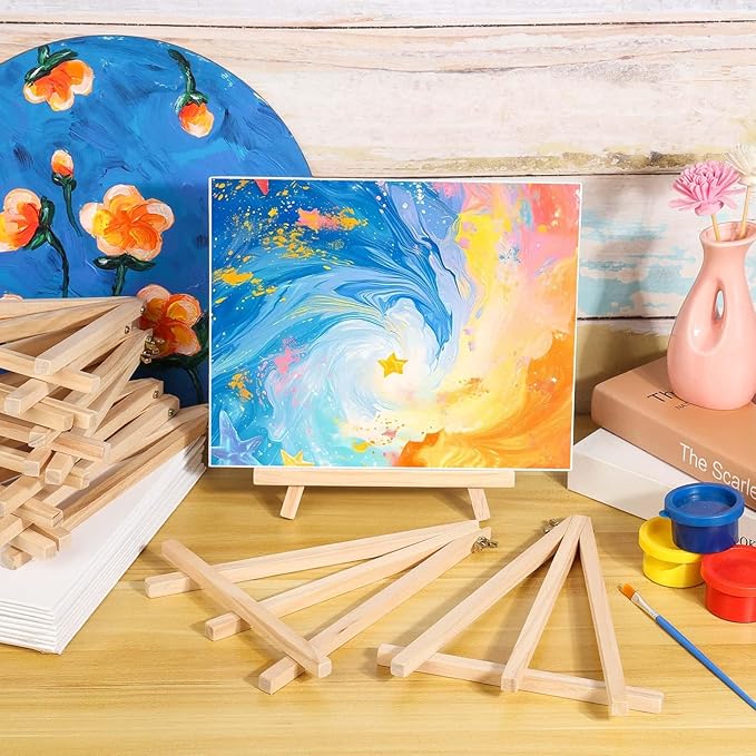 Canvas Painting Party Kit for Adults and Kids, 24Pack 8 x 10 Inch Canvas Boards and Wooden Easels Stands for Group Painting Sip and Paint Night