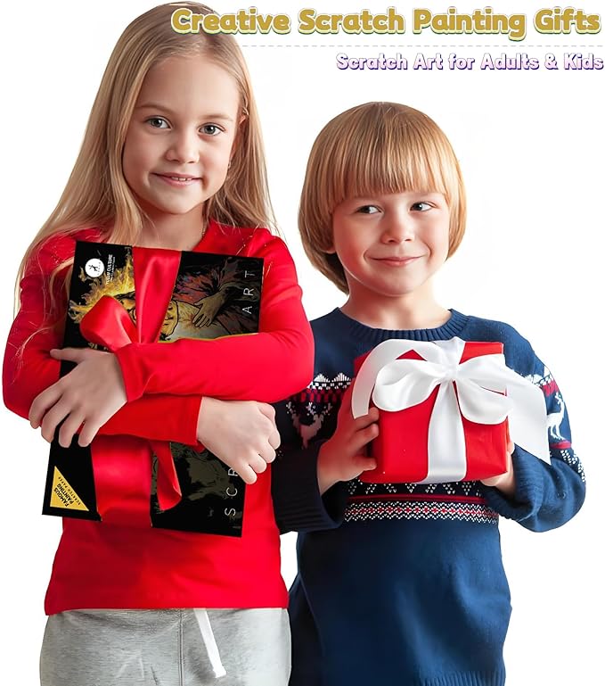 Scratch Paper Art for Adults-Scratch Painting Craft Kit (8 Sheets 16x11 in)|Foil Engraving Art Set|Stress Relief Gift for Travel Lovers,Craft Lovers|Creative Scratch Art Home Decor(Famous Painting)