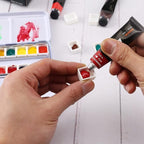 LOONENG Empty Watercolor Palette, Empty Watercolor Tin with Fold Out Palette, Small Purple Watercolor Tray Palette with 14 Empty Half Pans for Plein Air Painting and Sketching