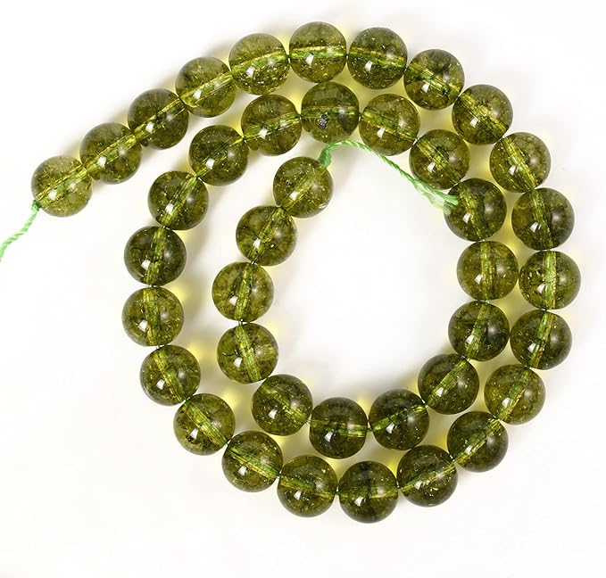 35pcs 10mm Natural Stone Beads Peridot Beads Crystal Gemstone for Jewelry Making, DIY Bracelet Necklace